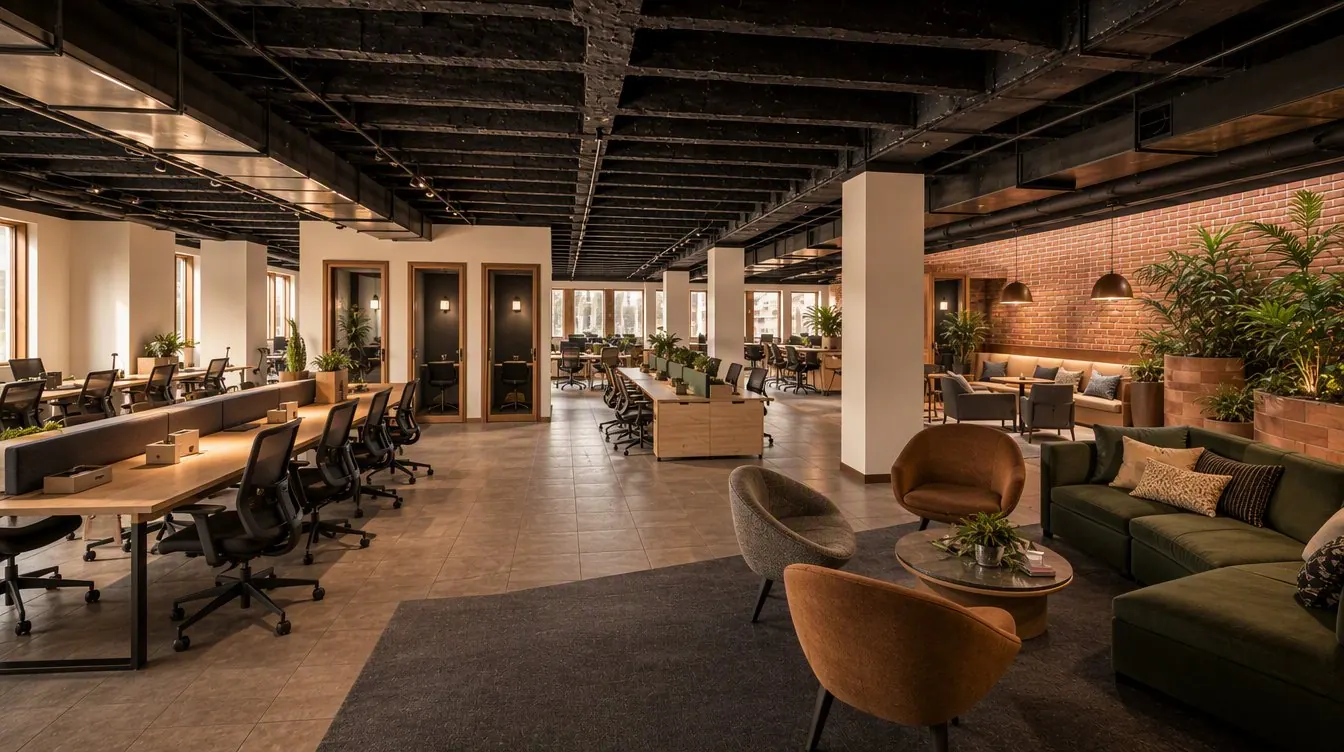Zona lounge y cabinas privadas — simulación del proyecto terminado
