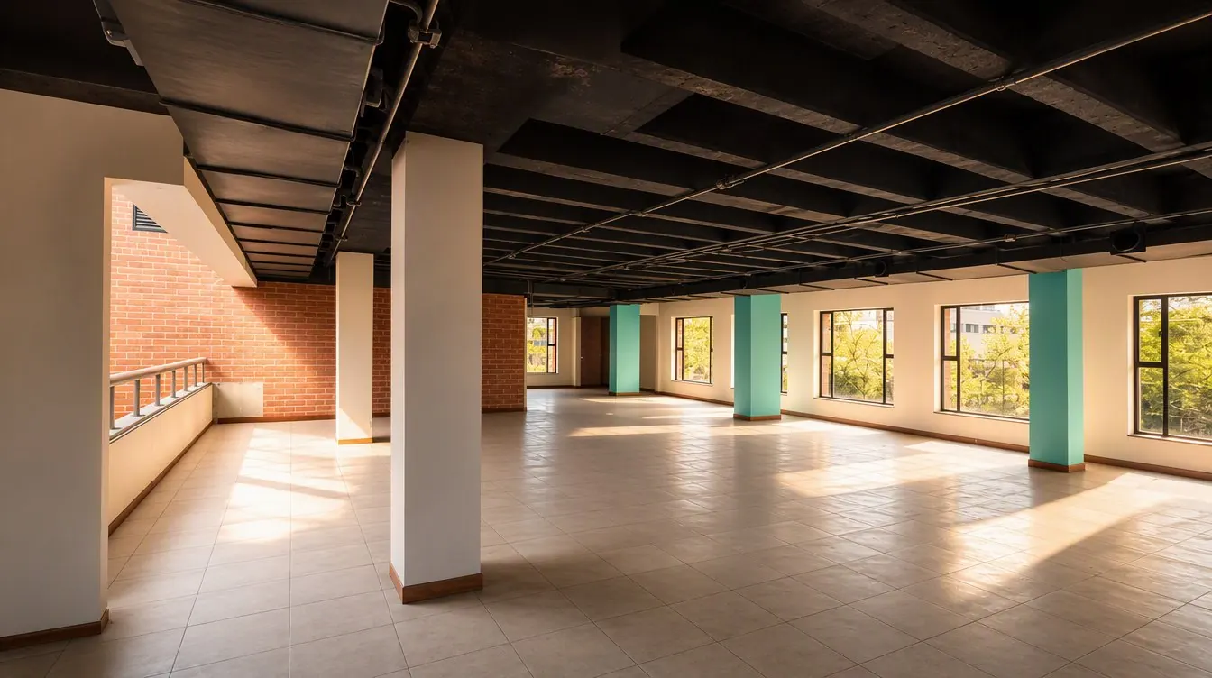 Planta abierta con zona lounge — estado actual